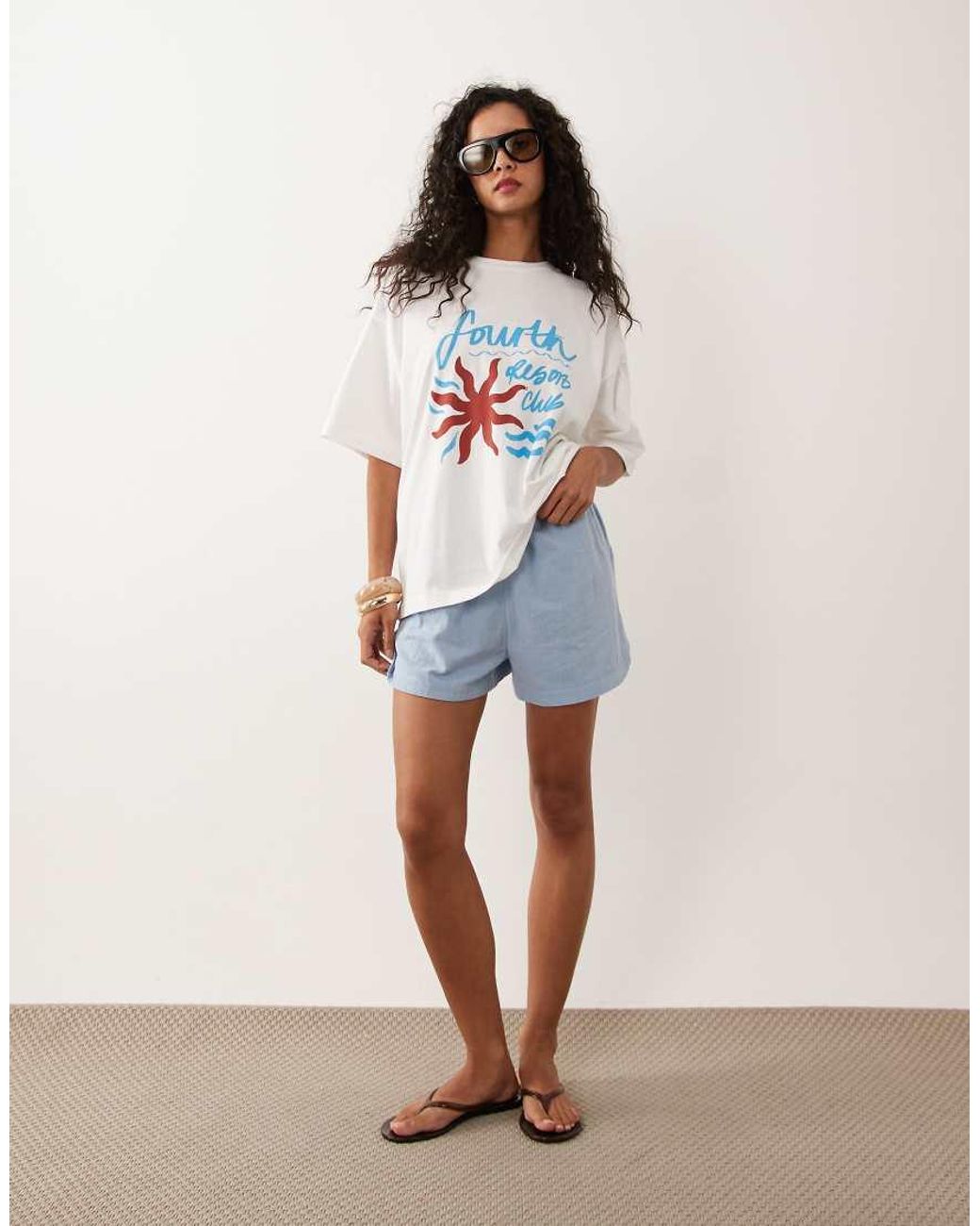 4th & Reckless Brown Cotton 'resort Club' Graphic Oversized T-shirt