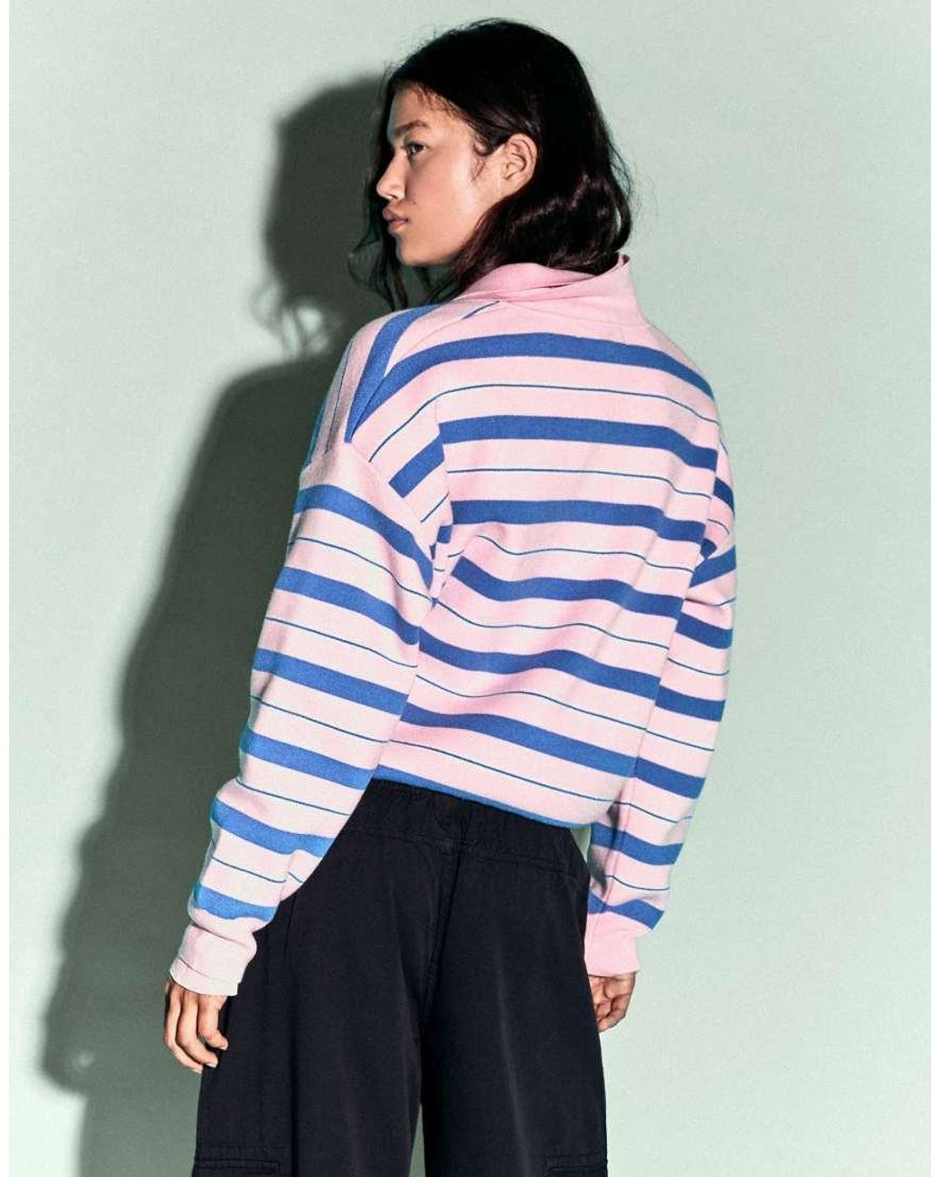 Bershka Pink Oversize Polo Collar Jumper