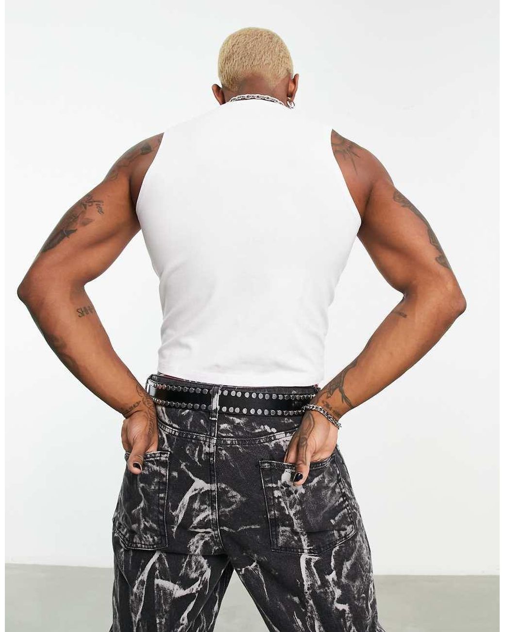 ASOS White Muscle Crop Vest With Chest Cut Out for men