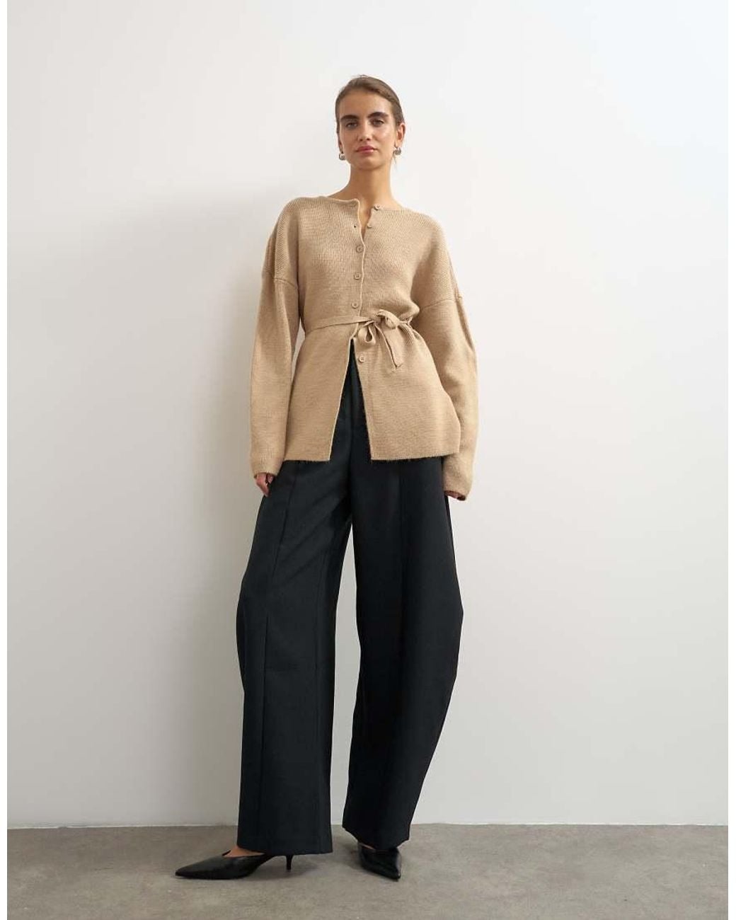TOPSHOP Natural Knitted Tie Back All Needle Cardigan