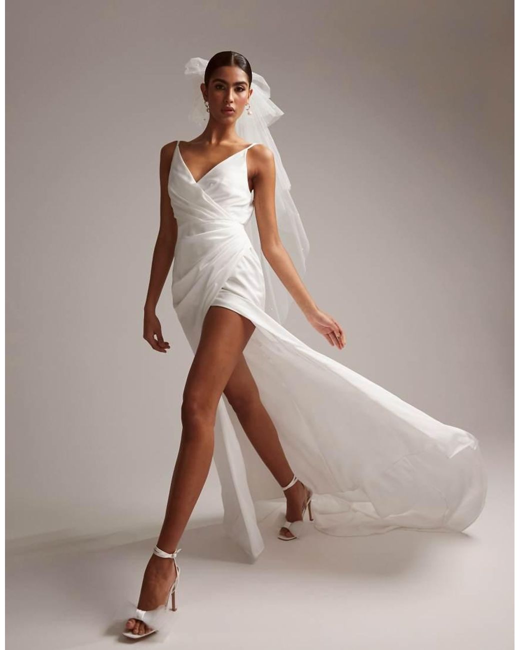 ASOS White Constance Satin Wrap Front Cami Wedding Dress With Low Back In