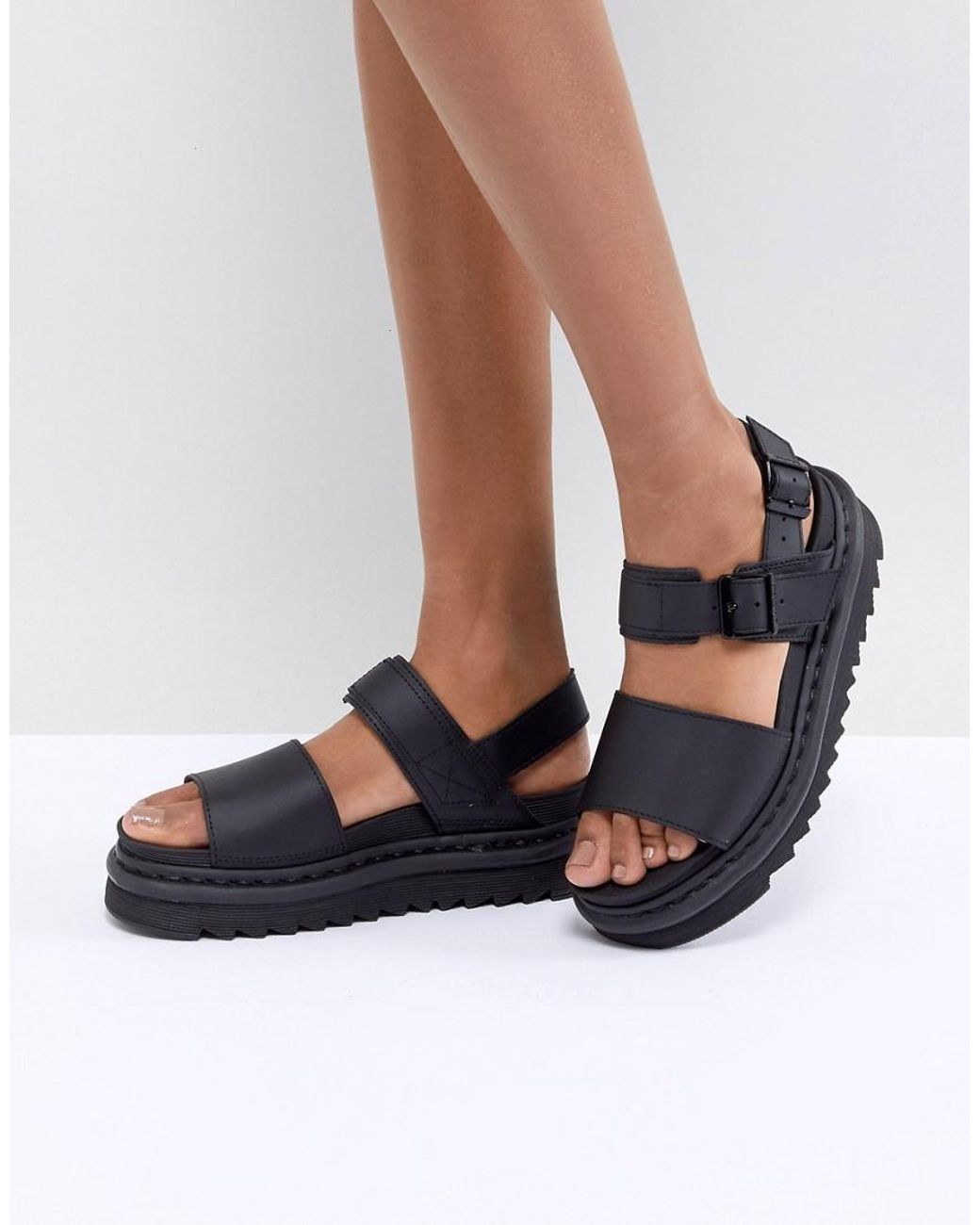 Dr. Martens Voss Black Leather Flat Chunky Sandals - Save 12% - Lyst