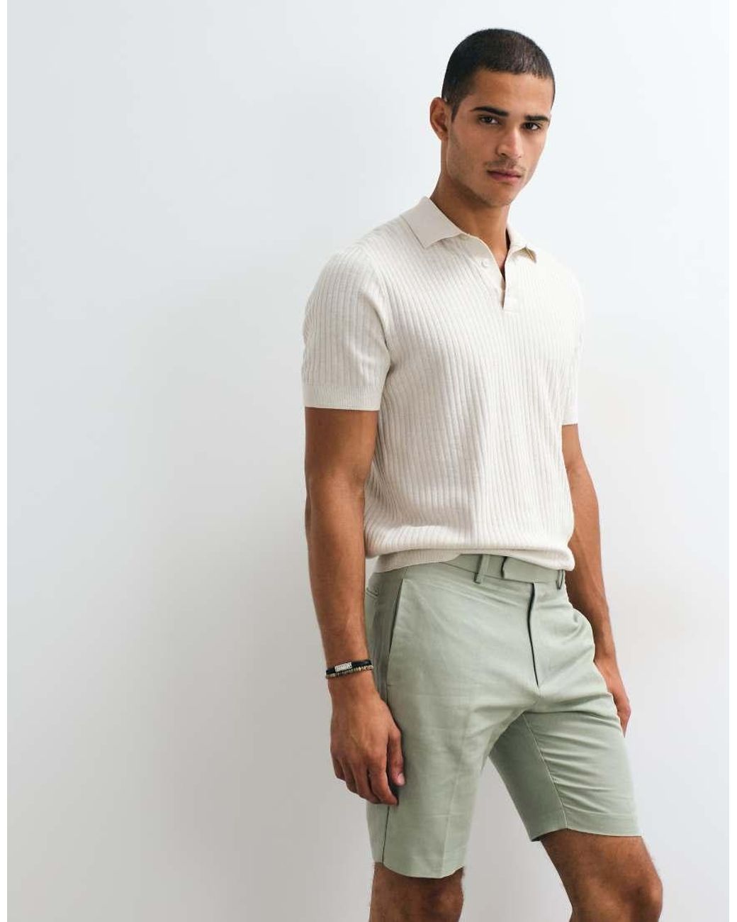 ASOS Natural Tailored Linen Rich Slim Shorts for men