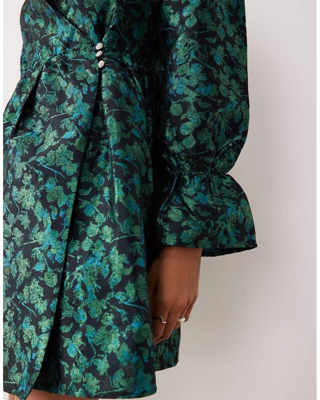 Y.A.S Green Long Sleeve Jacquard Mini Dress