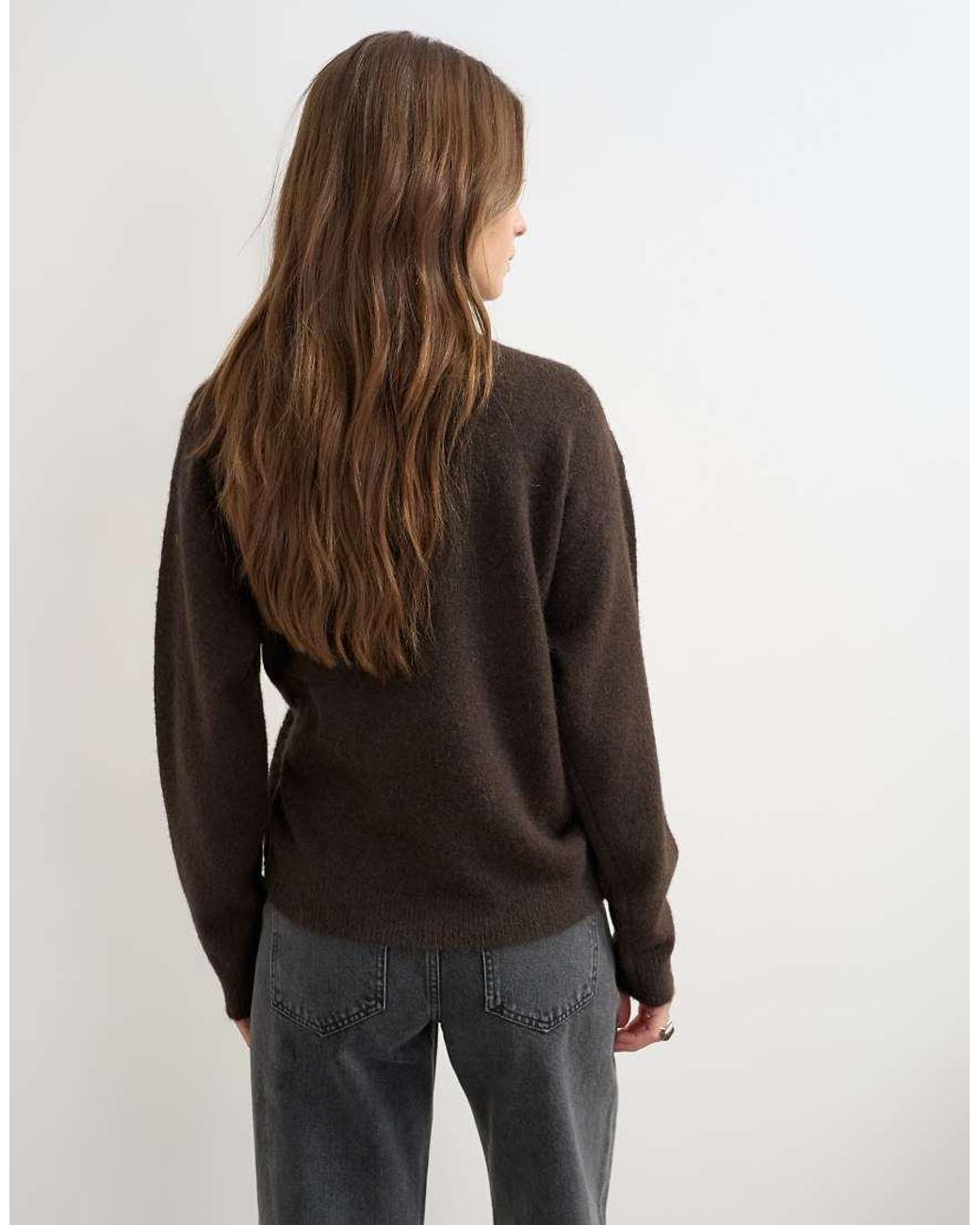 TOPSHOP Black Knitted Front Tie Sweater With Wool And Alpaca