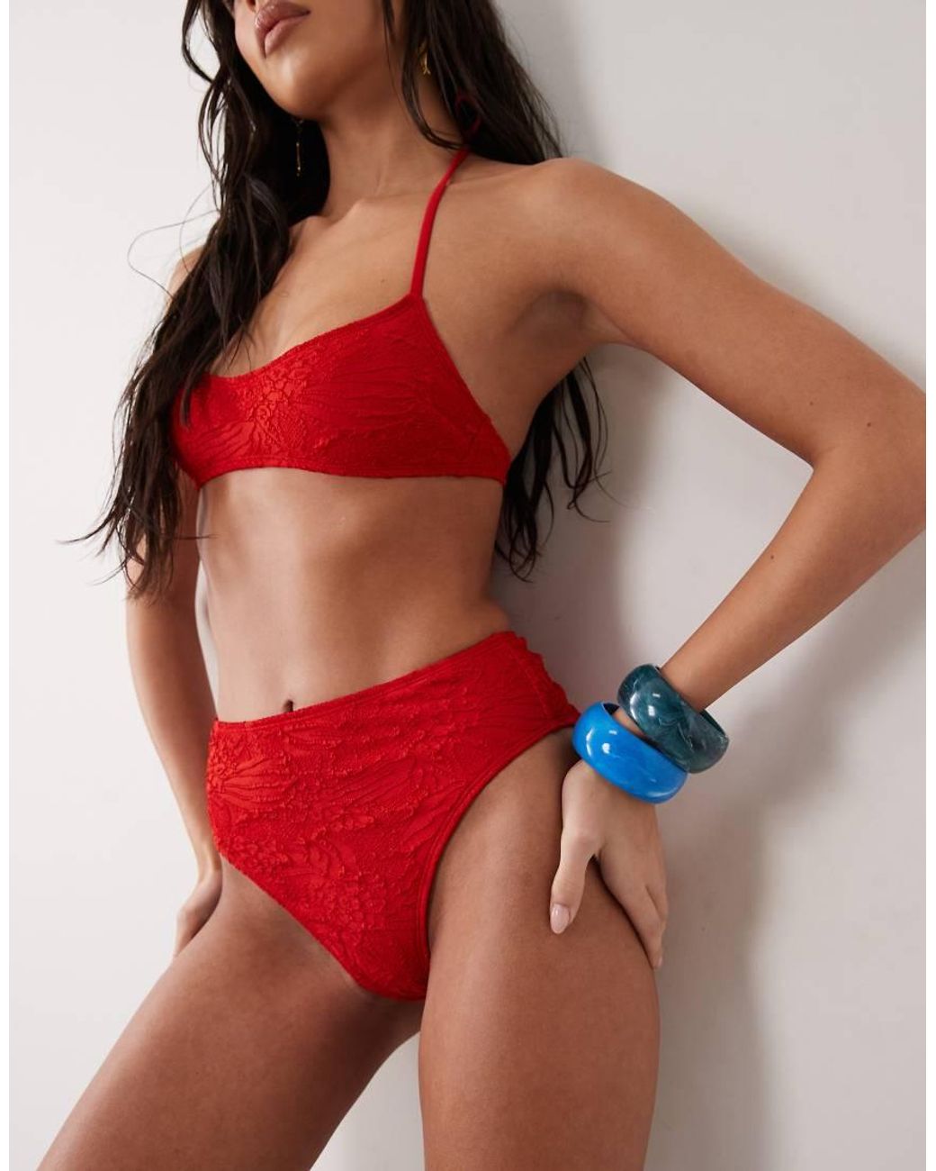 ASOS Red Cassi Azores High Leg High Waist Bikini Bottom