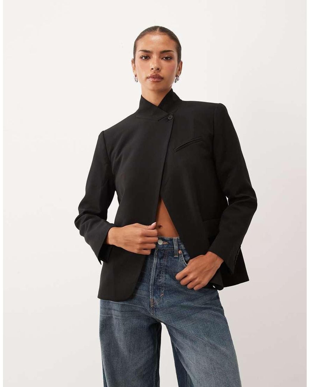 Lioness Black Trophy Club Asymmetric Wrap Front Blazer