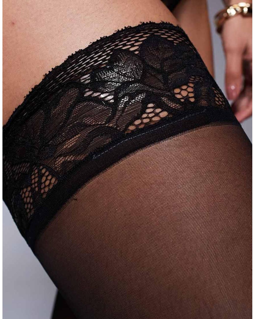 Ann Summers Gray Scallop Edged Lace Top Hold Ups