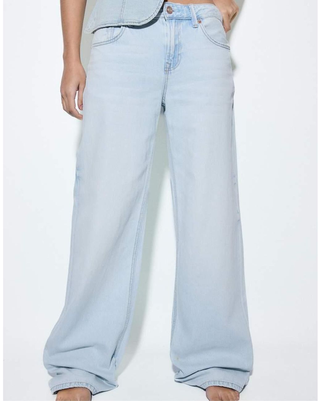 Stradivarius Blue Petite D91 Low Wide-leg Jeans