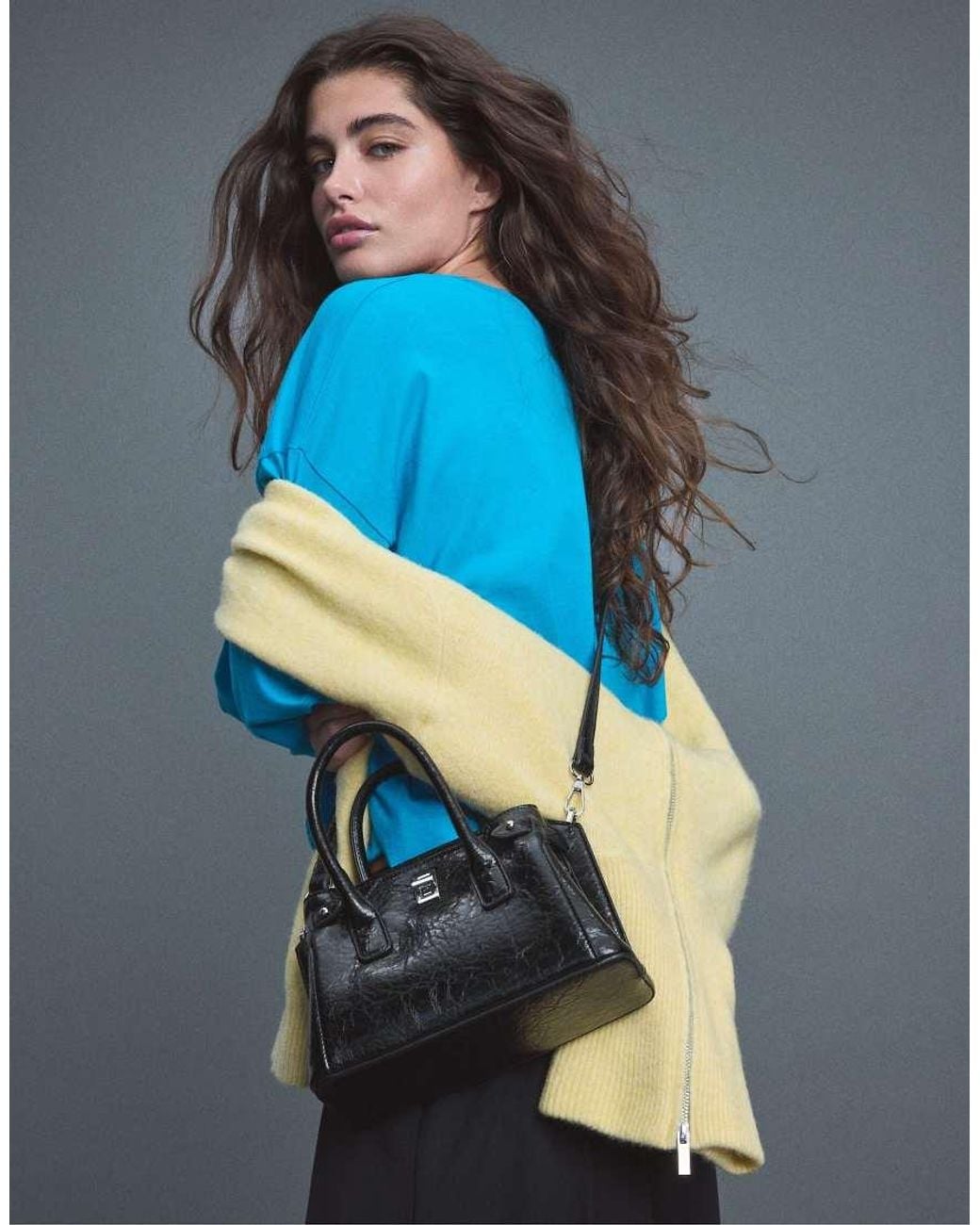 Stradivarius Black Crossbody Tote Bag With Clasp