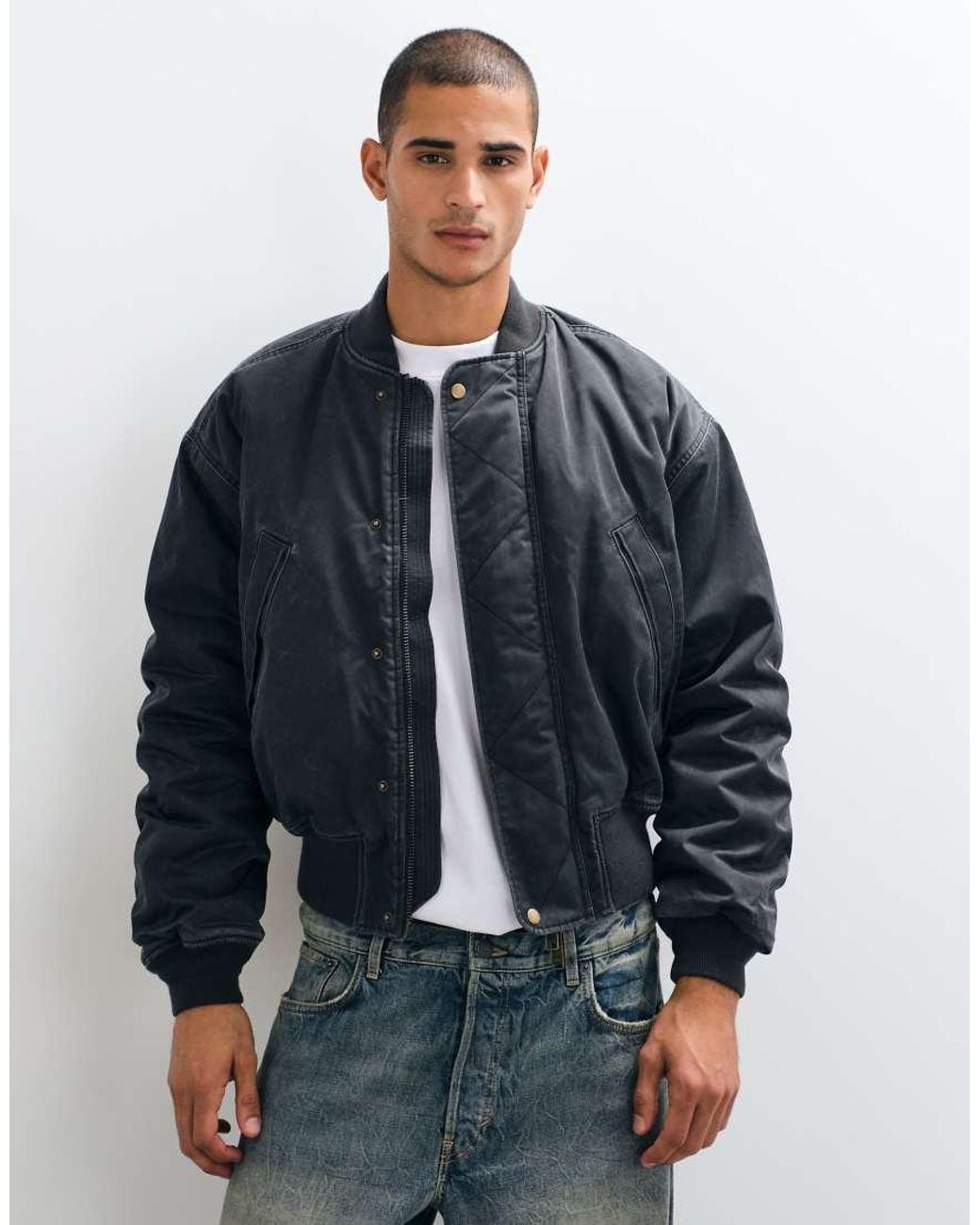 Weekday Blue Bomber With Gathered Sleeve And Back Detail for men