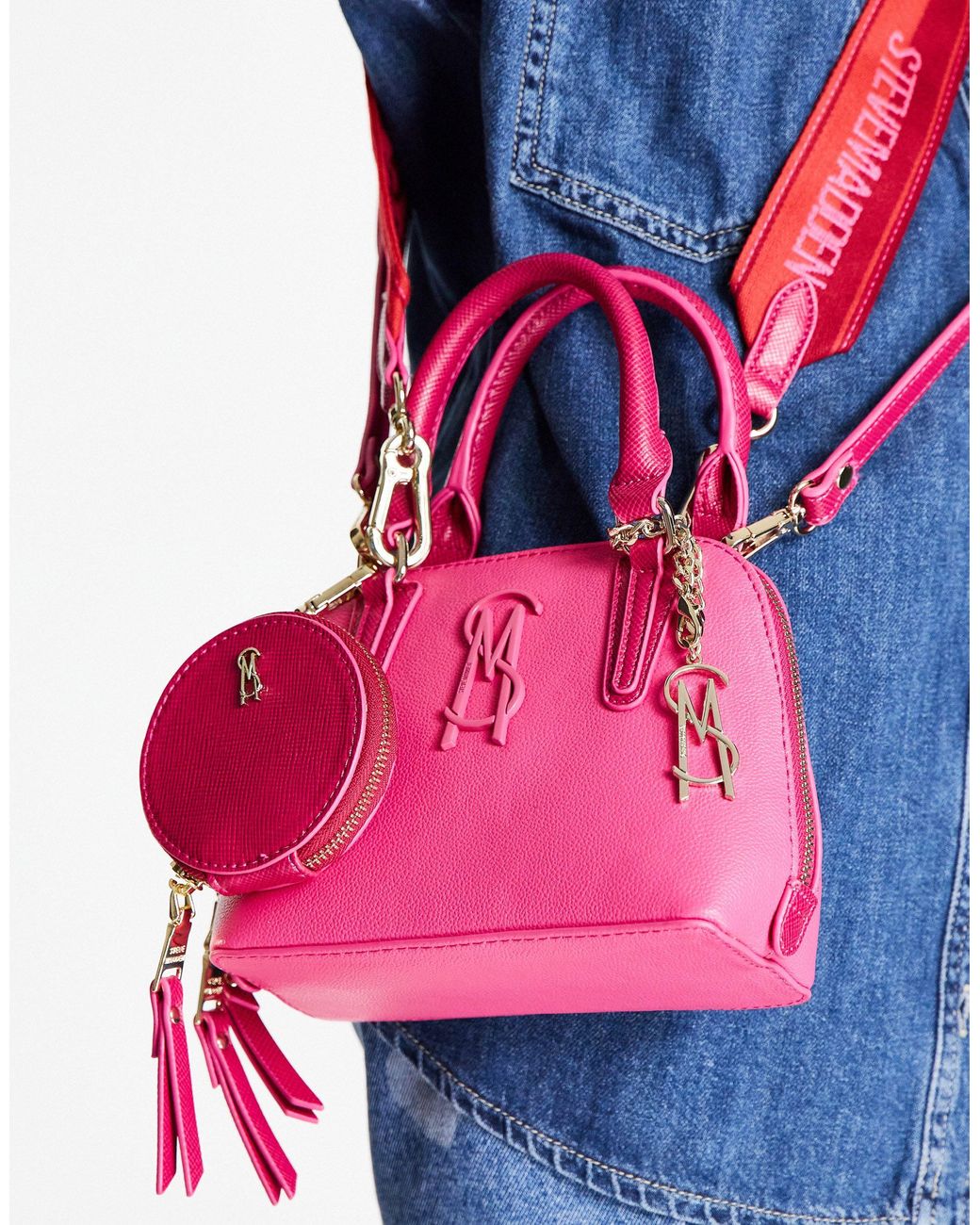 Steve Madden Bruling Top Handle Cross Body Bag With Logo Taping Strap in  Pink | Lyst Australia
