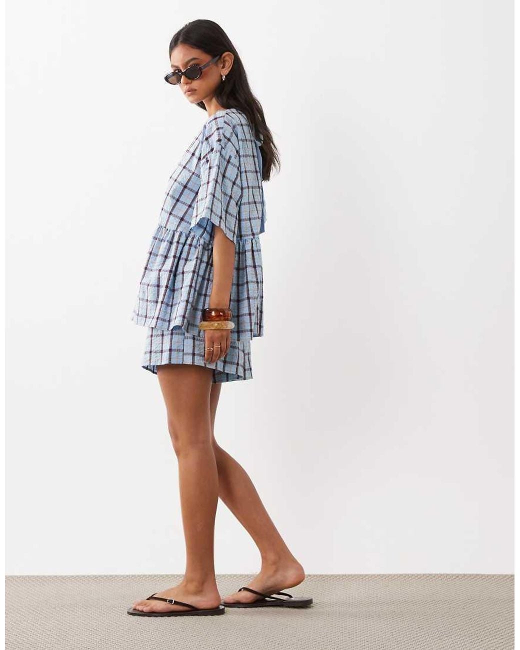 ASOS Blue Oversized Short Sleeve Peplum Top