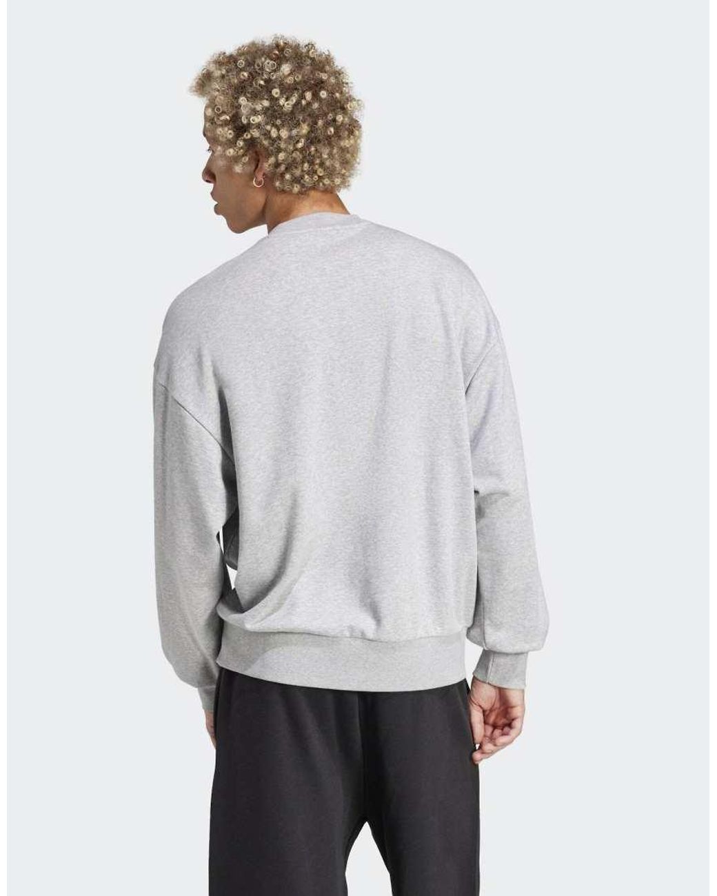 Adidas Originals Gray Essentials Loose Fit 3 Bar Logo Sweatshirt for men