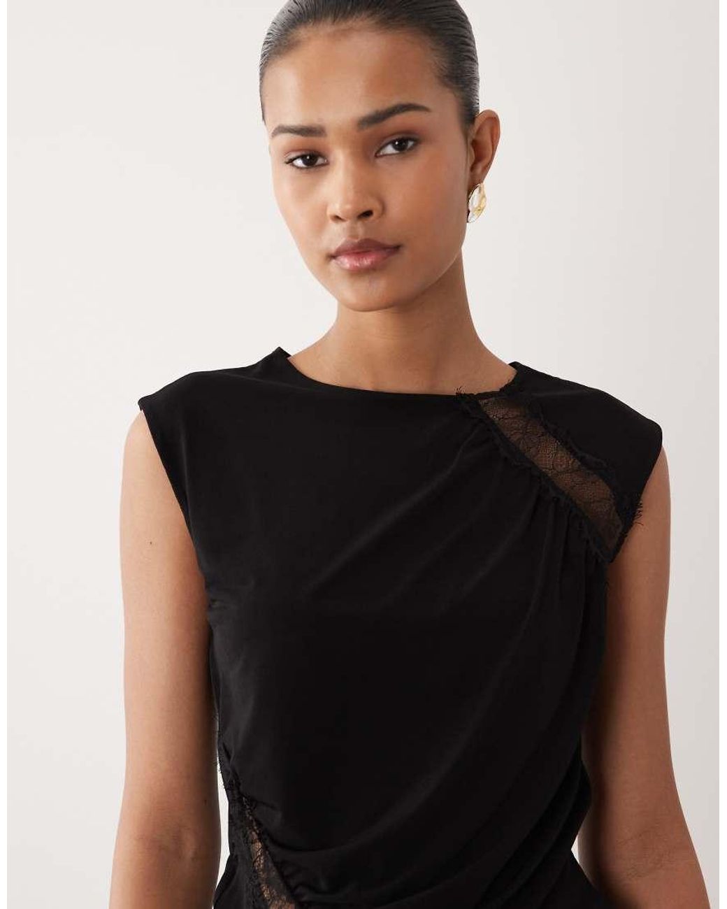 Mango Black Sheer Lace Detail Sleeveless Top