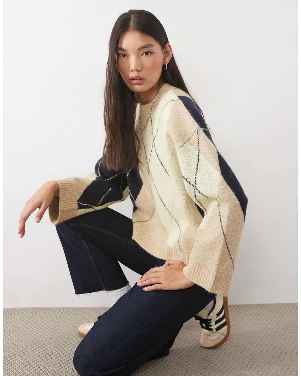 ASOS Natural Pullover mit argyle-muster