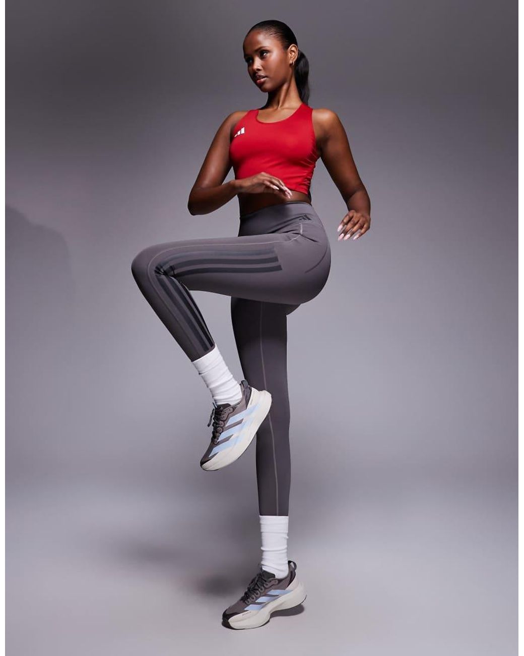 Adidas Originals Gray Adidas Training Optime 3 Stripe 7/8 Leggings