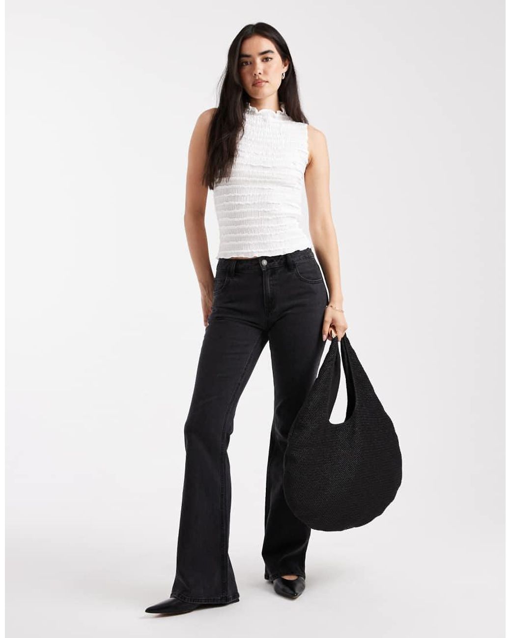Pieces White Sleeveless Textured Top
