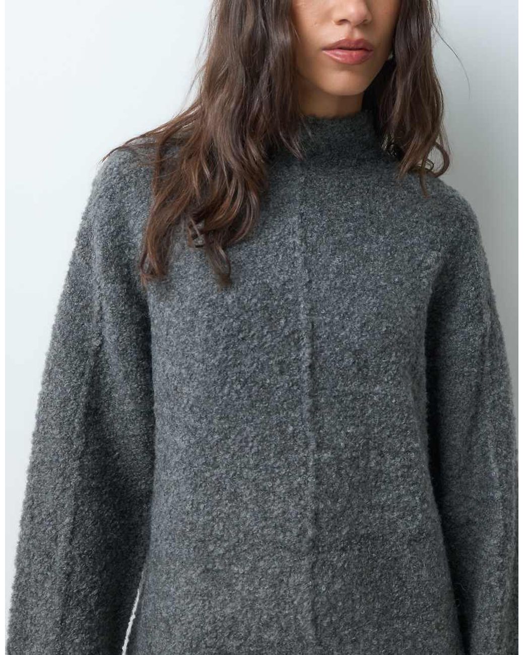 Y.A.S Gray High Neck Seam Front Knitted Mini Dress