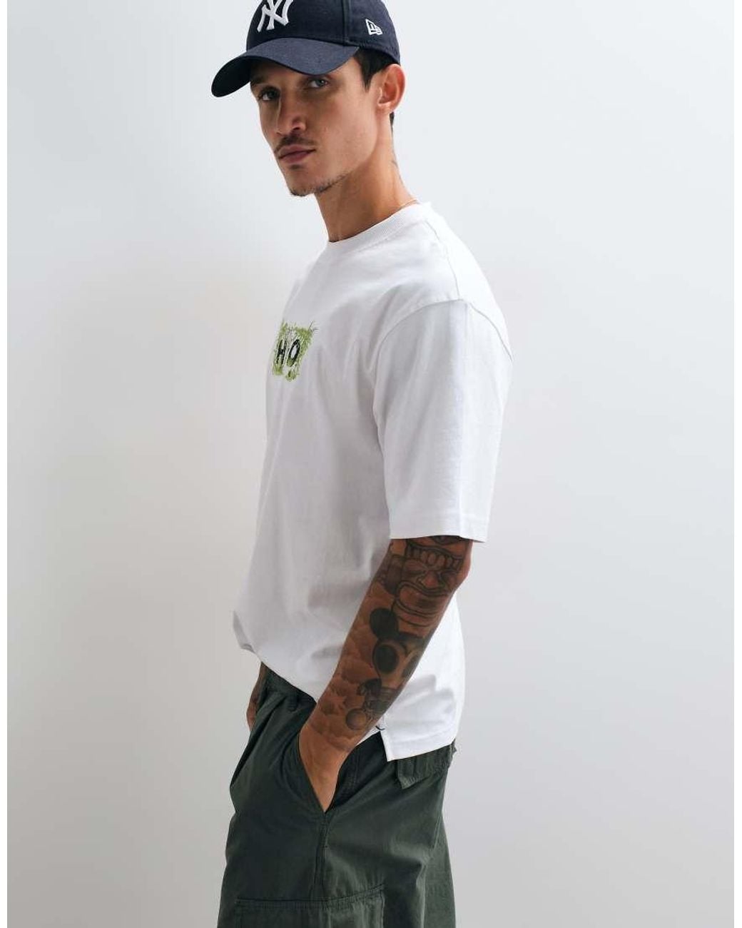 HUGO White T-shirt With Embroidered Floral Logo Print for men