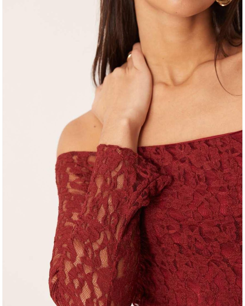 ASOS Red Lace Bardot Maxi Dress