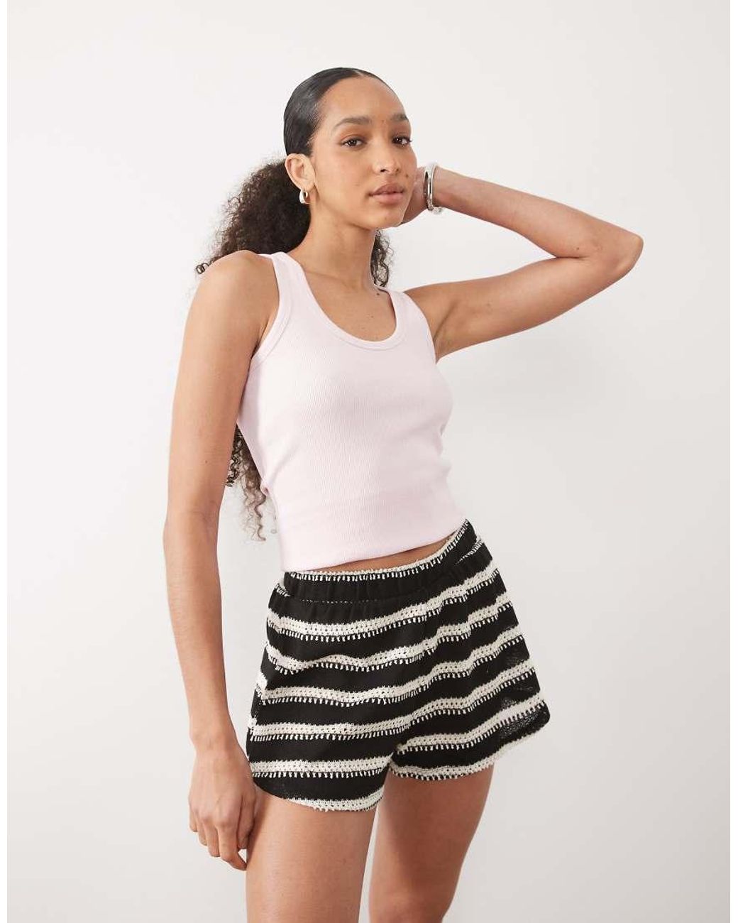 River Island Black Striped Knitted Textured Shorts Co-ord
