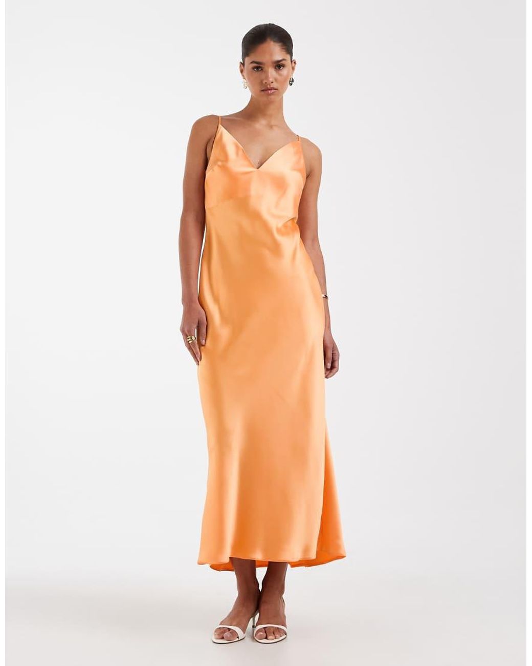 ASOS Orange High Apex Satin Midi Dress