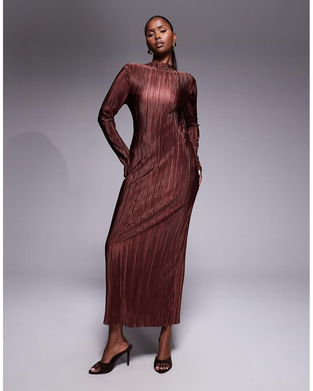 ASOS Purple Tie Back Long Sleeve Plisse Dress