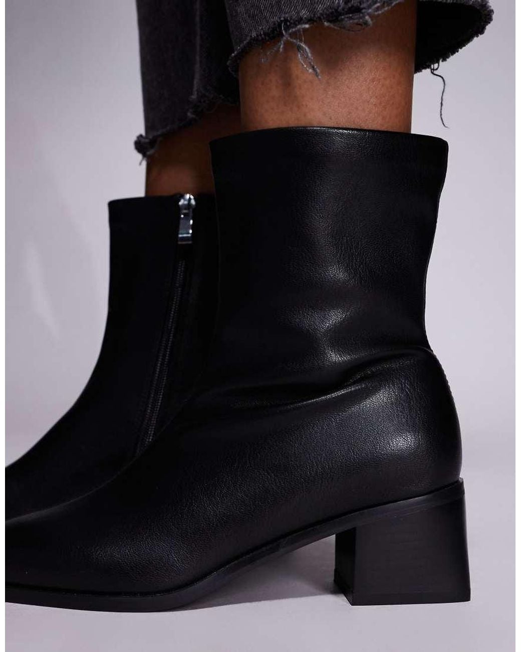 SIMMI Black Simmi London Nimer Wide Fit Block Heeled Mid Ankle Boots