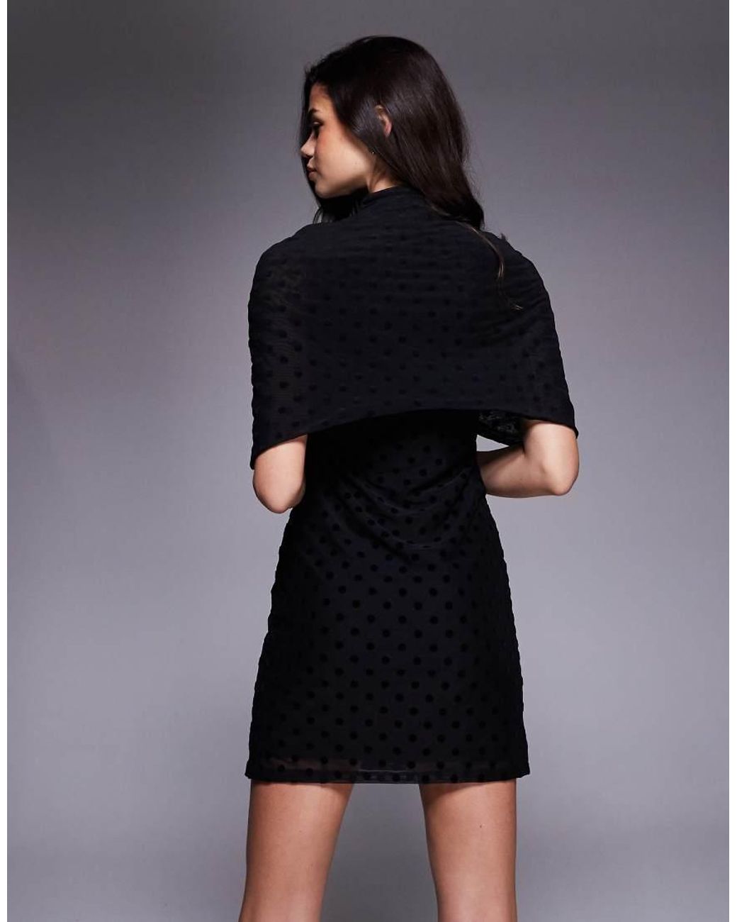 ASOS Blue Flocked Polka Dots Cape Mini Dress