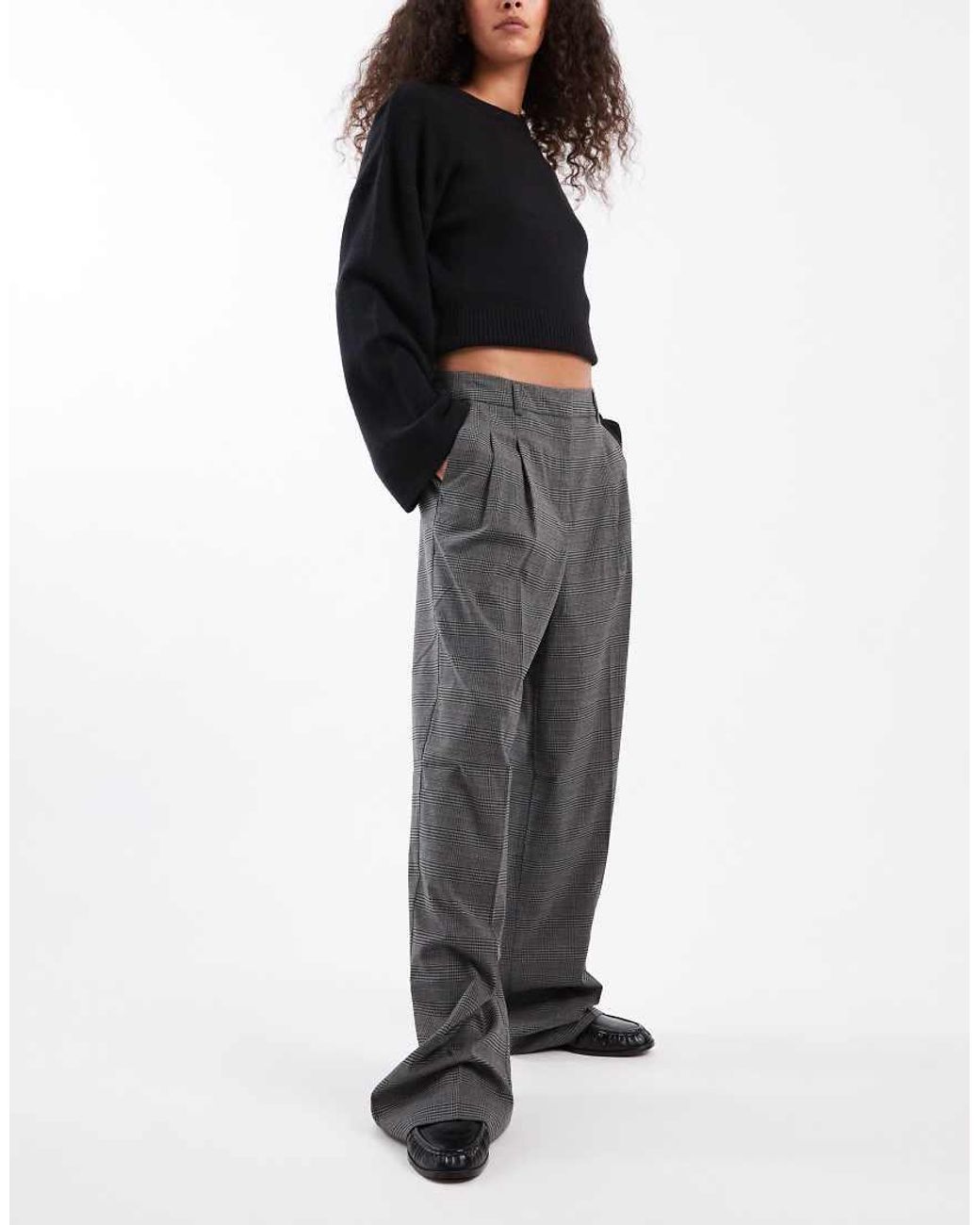 Pantaloni Dad Con Fondo Ampio Mélange A Quadri di Vero Moda in Black