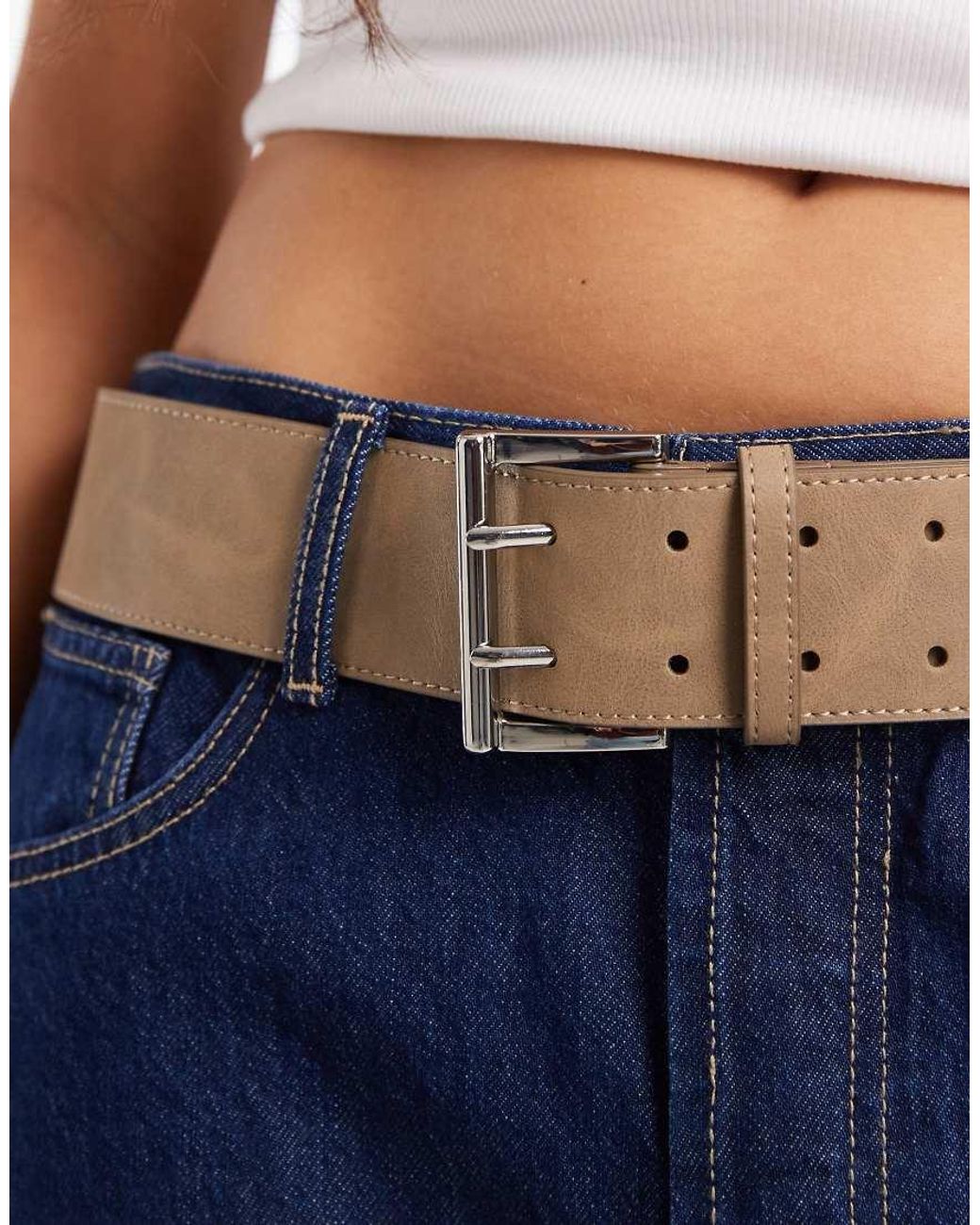 ASOS Brown Low Waist Belt With Double Square Prong