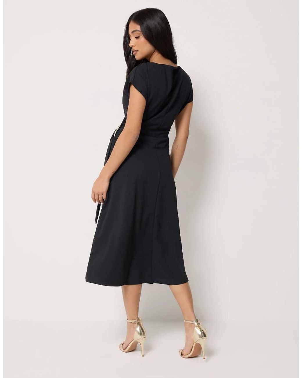 PixieGirl Black Petite Buckle Midi Dress
