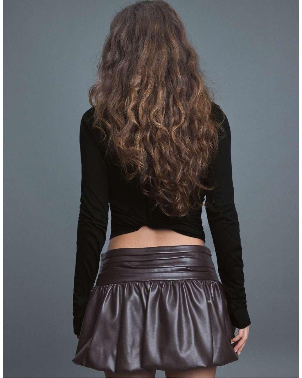 Stradivarius Gray Leather Effect Balloon Mini Skirt