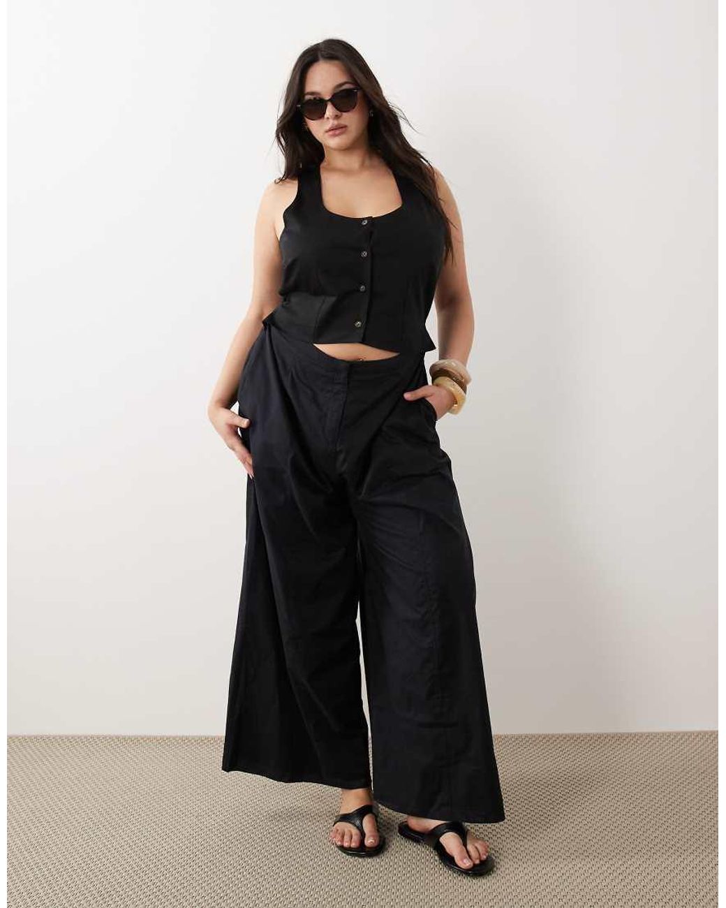ASOS Black Asos Design Curve Waistcoat Jumpsuit