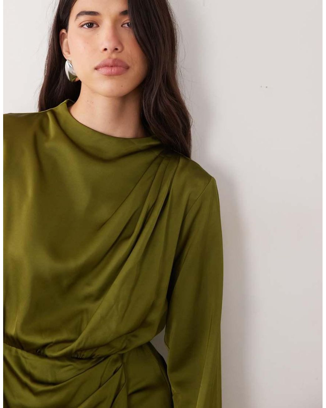 Y.A.S Green Draped Satin Mini Dress
