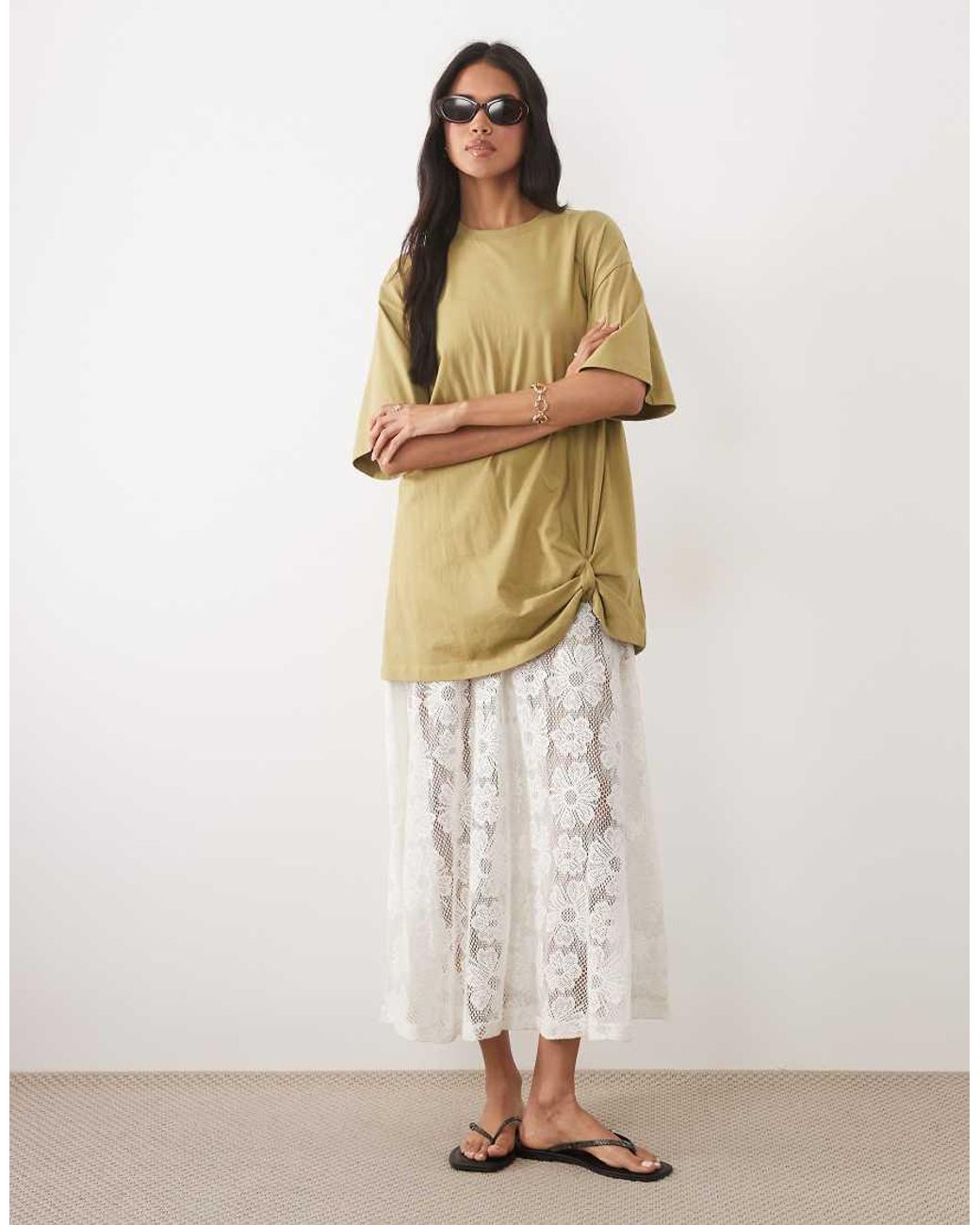 ASOS Green Oversized Graphic Tee With Lace Cami Underdress