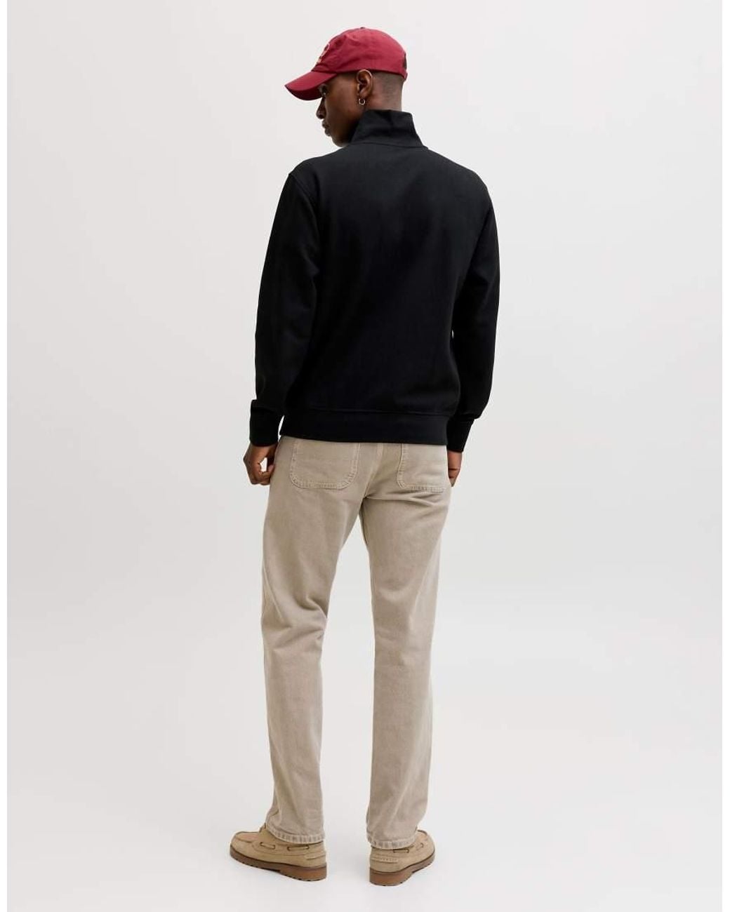 Jack & Jones Black Soho Relaxed Fit Half Zip High-neck Sweatshirt for men