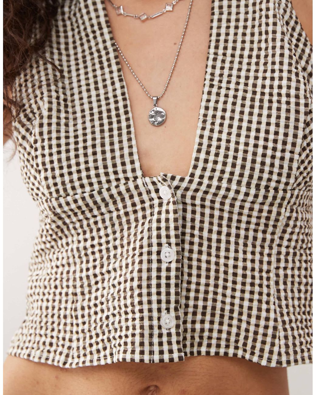 Collusion Blue Woven Halter Neck Gingham Top