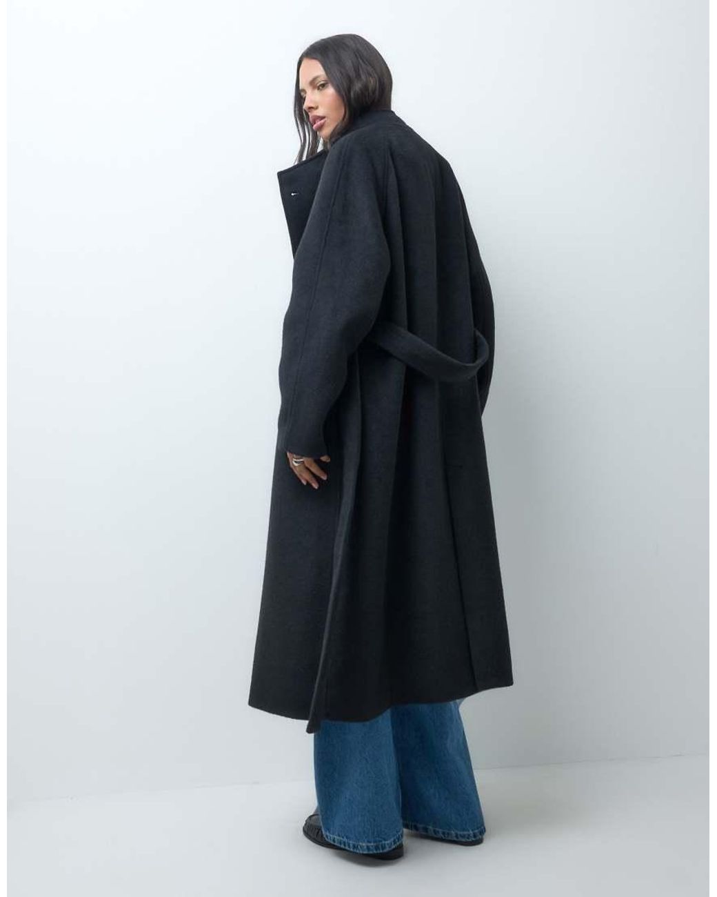 ASOS Blue Formal Longline Waterfall Coat With Wool