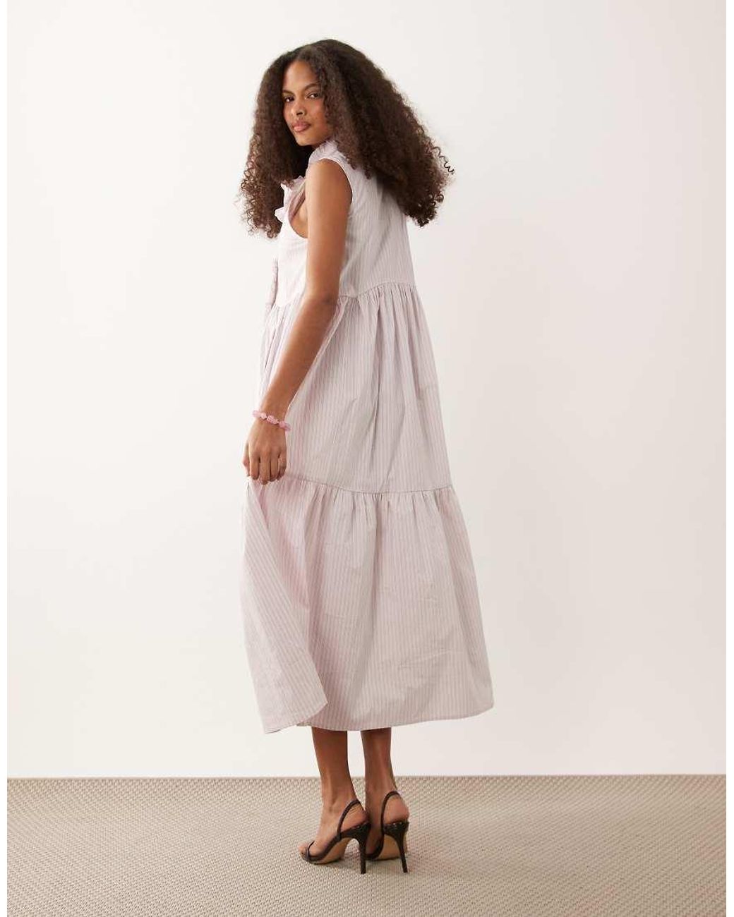 Sister Jane Pink Wave Tripe Bow Detail Tiered Skirt Maxi Dress