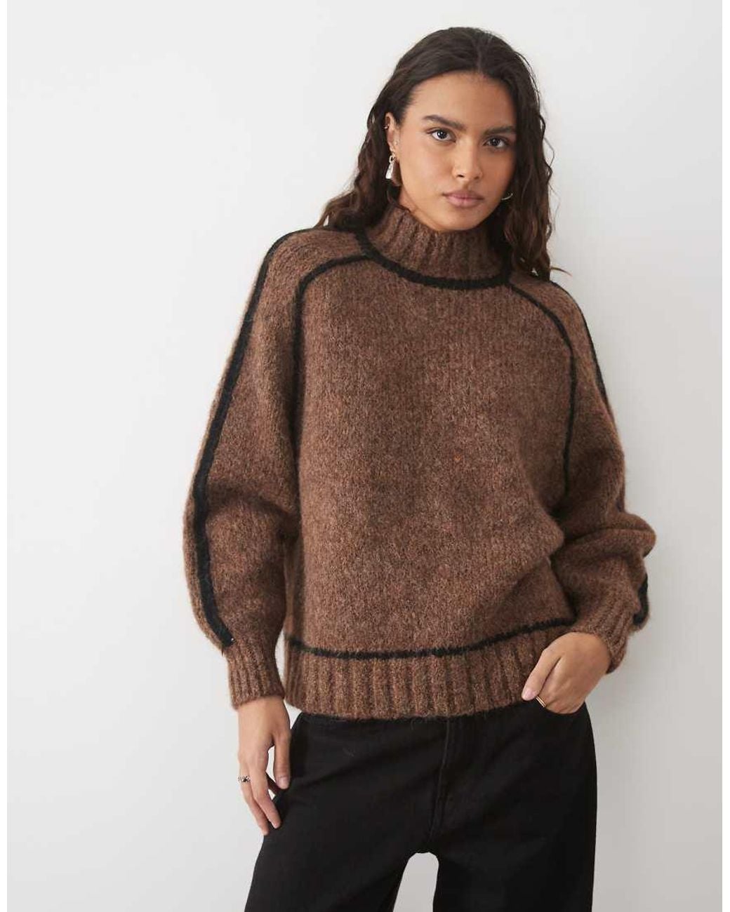 Vero Moda Brown High Neck Contrast Stitch Jumper