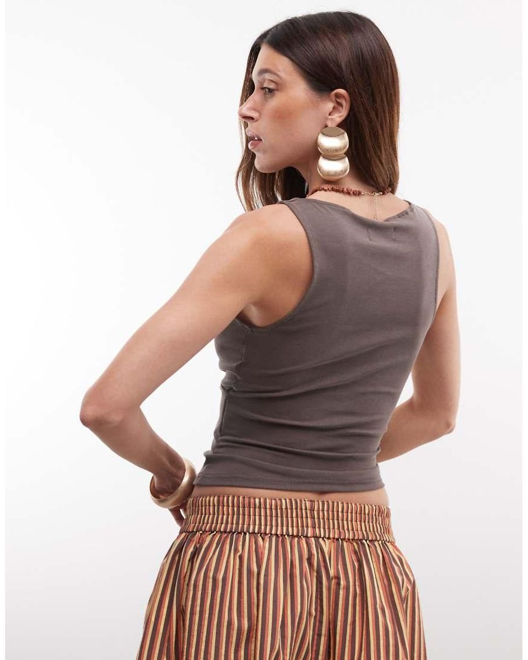 Motel Brown Tulia Asymetirc Button Plunge Vest