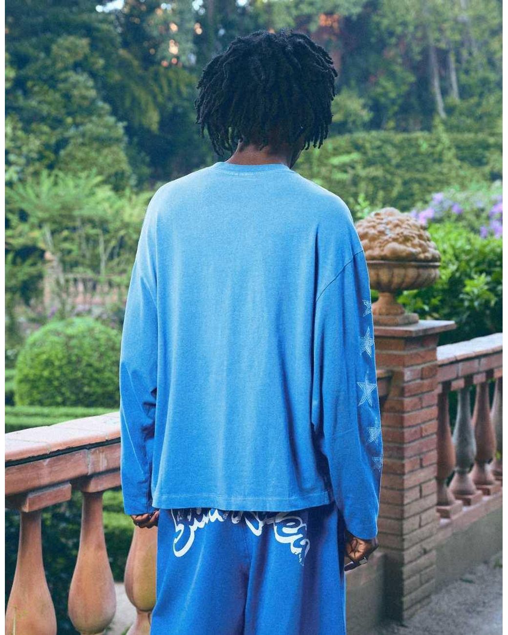 Bershka Blue Long Sleeve Americana Motorbike Graphic T-shirt for men