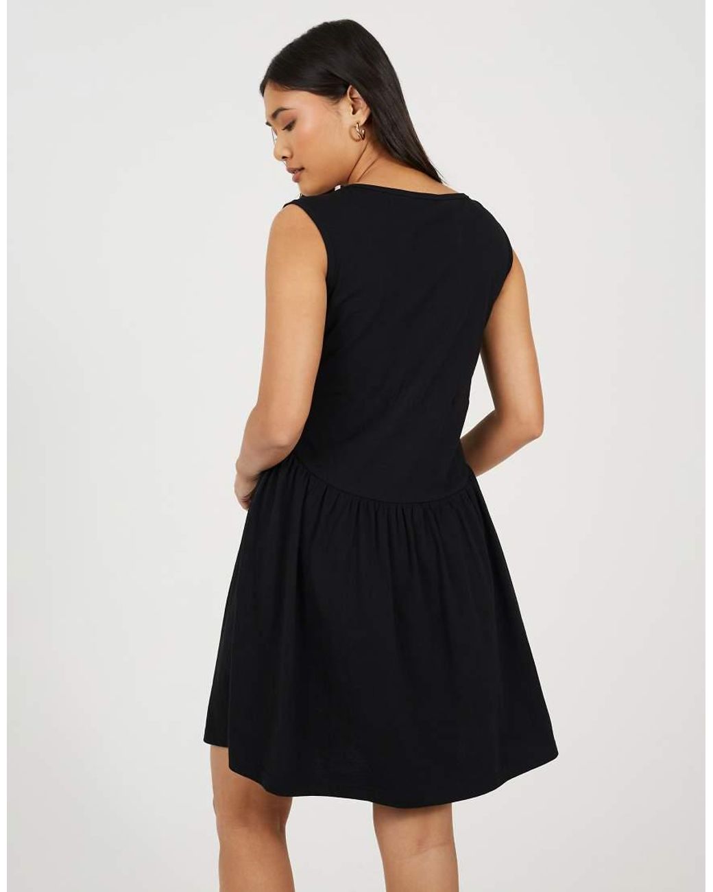 Brave Soul Black Jersey Scoop Neck Flared Skirt Mini Dress