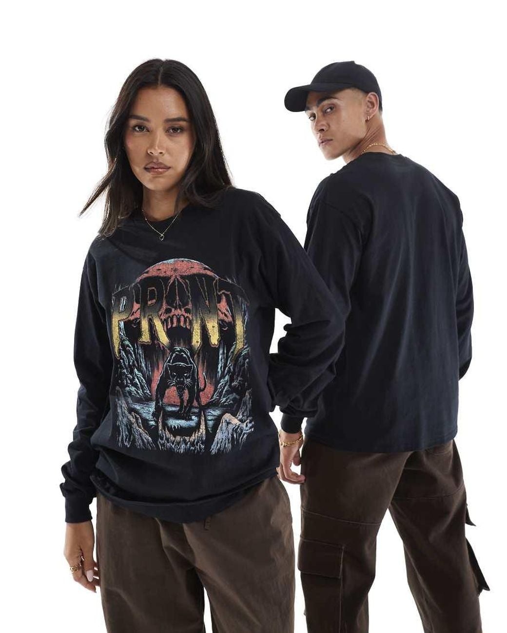 PRNT Black Skull Cave Relaxed T-Shirt