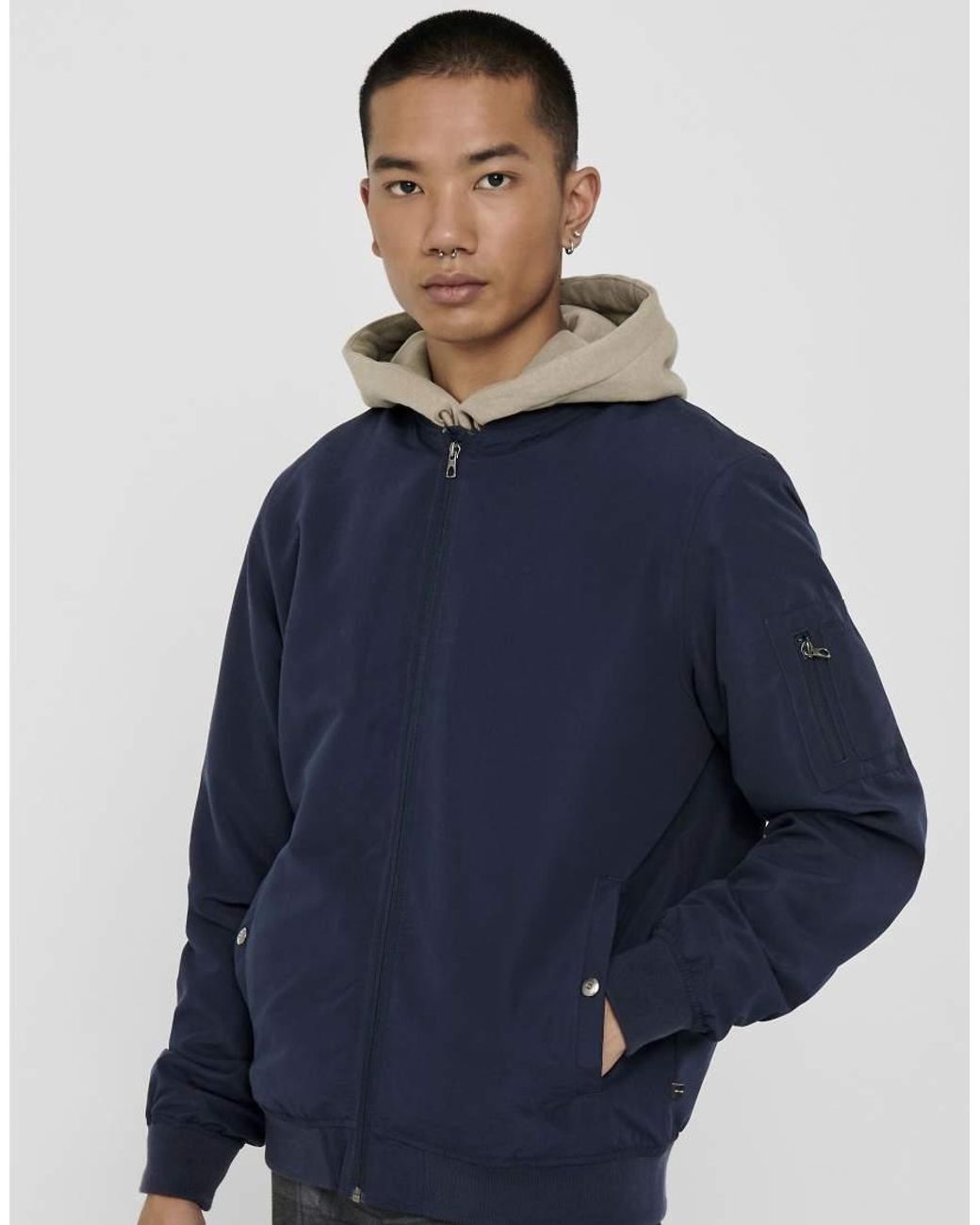 Only & Sons Blue Bomber Jacket for men