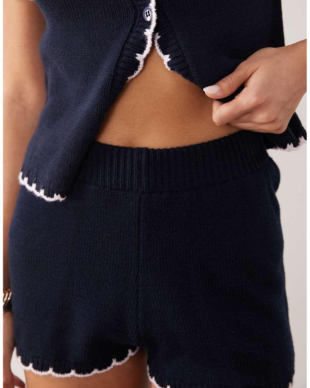 Miss Selfridge Blue Blanket Stitch Short
