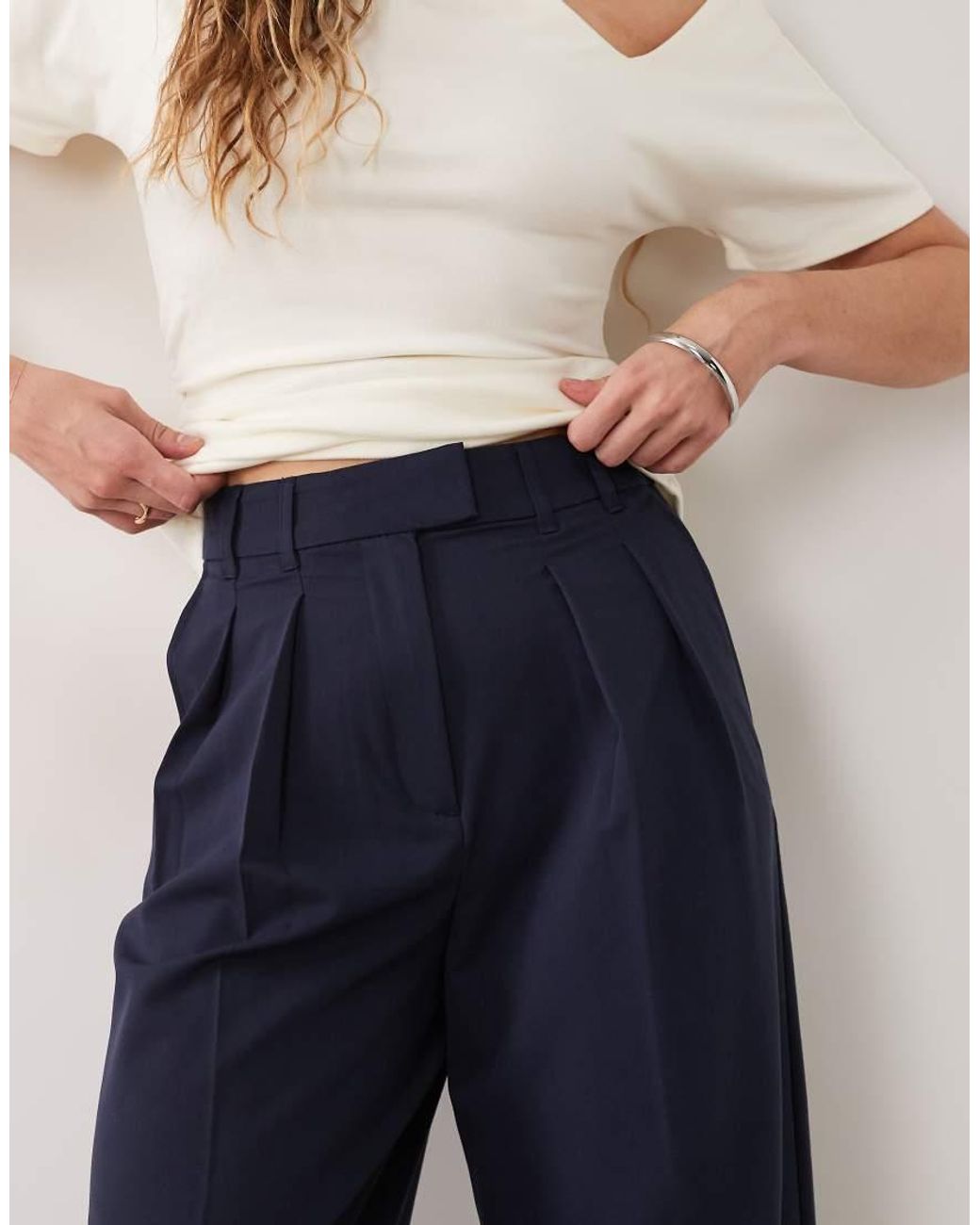 ASOS Blue Tailored Wide Leg Pants With Pleat Detail