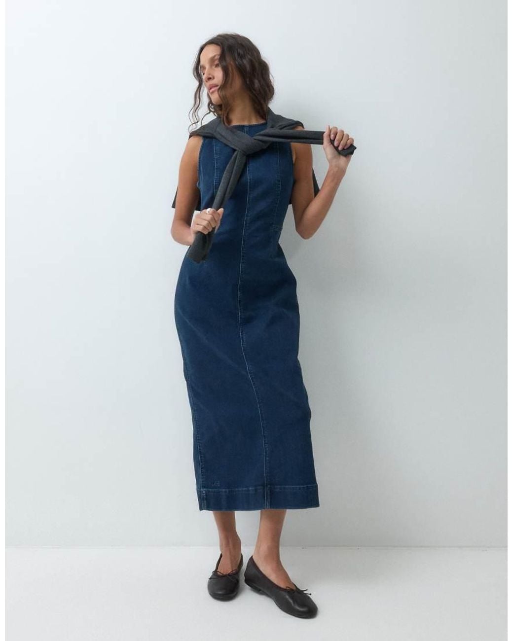 Lee Jeans Blue Midi Denim Dress With Seams
